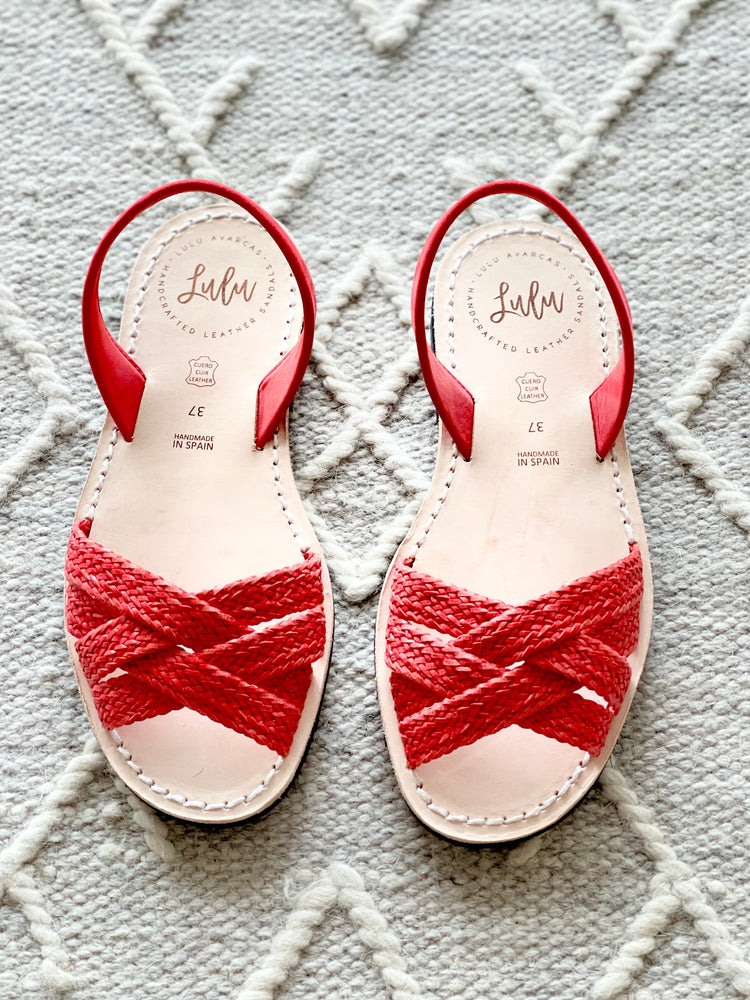 
                
                    Load image into Gallery viewer, CROSSOVER PEEP TOE - WOVEN ROJO
                
            